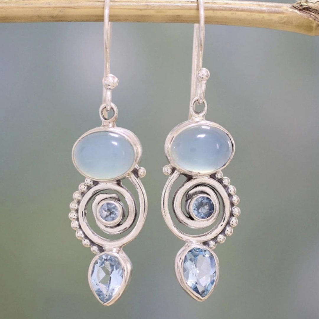 Vintage Silver Lunar Gem Earrings Jula Jewelry