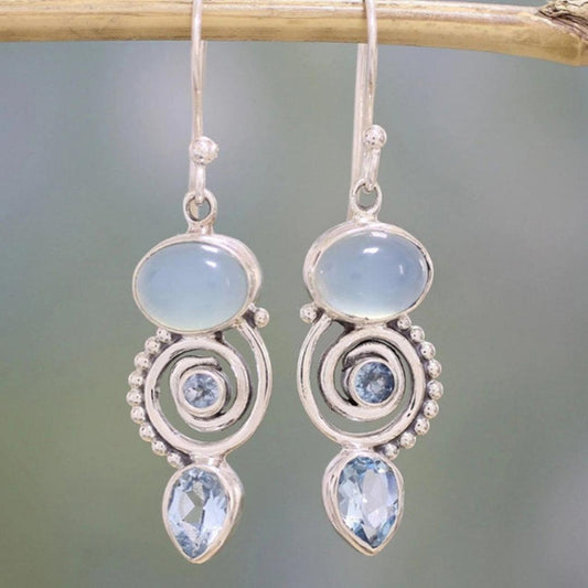 Vintage Silver Lunar Gem Earrings Jula Jewelry