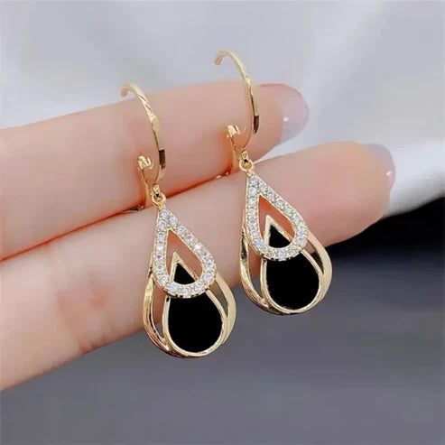 Black Zirconia Drop Gold Earrings Jula Jewelry