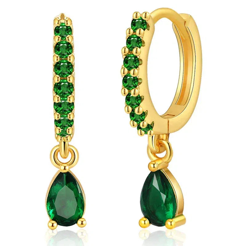 Gold earrings with emerald and zirconia. Jula Jewelry