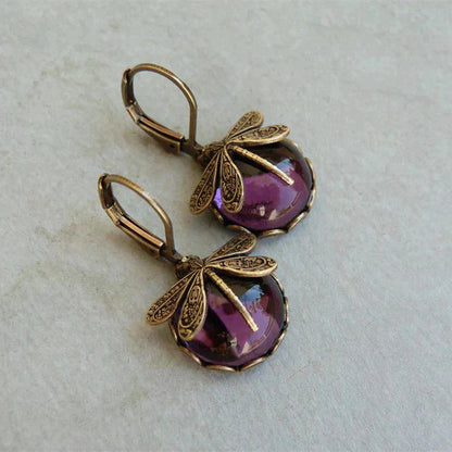Spherical dragonfly earrings in vintage gold Jula Jewelry
