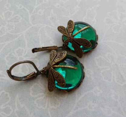 Spherical dragonfly earrings in vintage gold Jula Jewelry