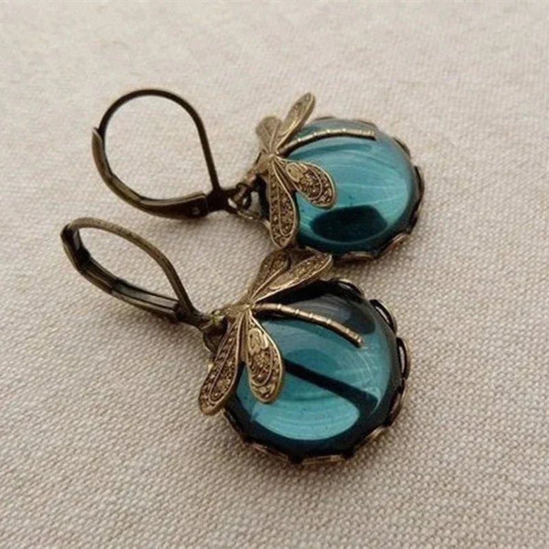 Spherical dragonfly earrings in vintage gold Jula Jewelry