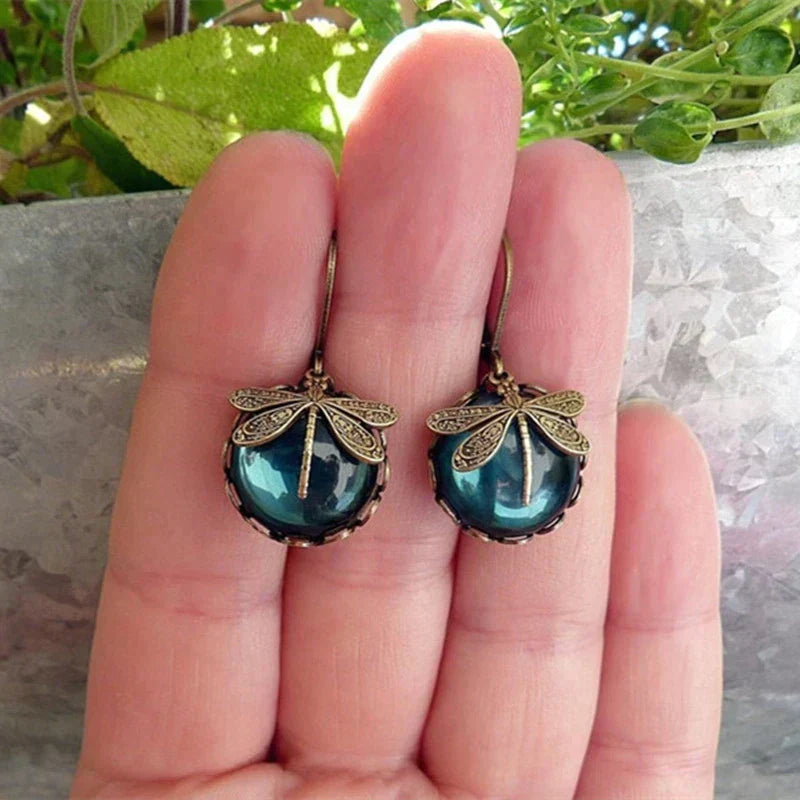 Spherical dragonfly earrings in vintage gold Jula Jewelry