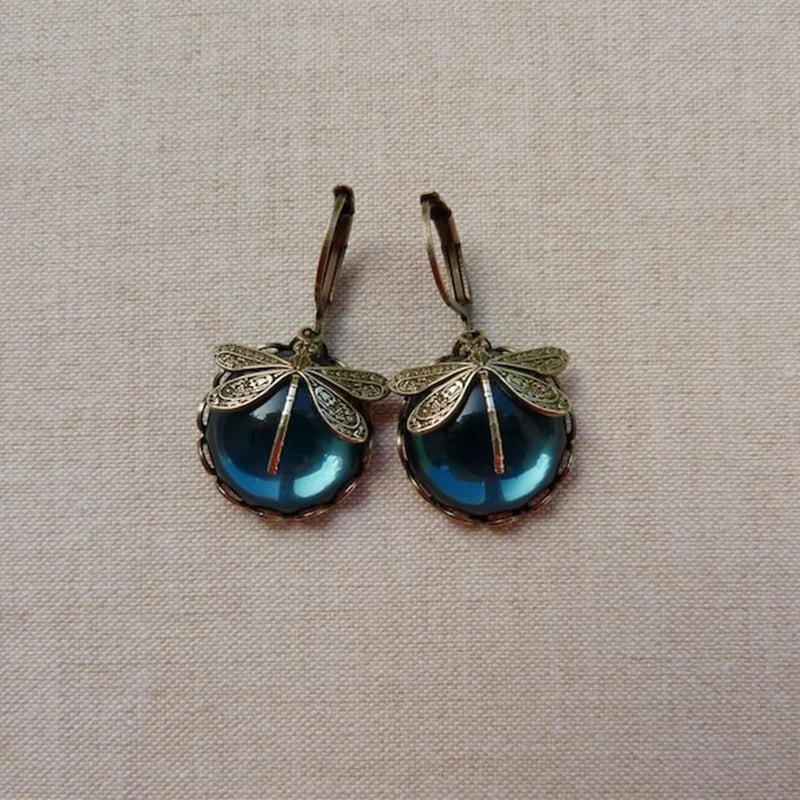 Spherical dragonfly earrings in vintage gold Jula Jewelry