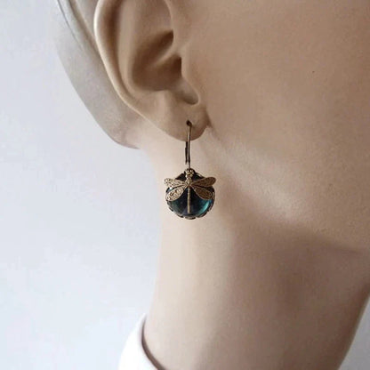 Spherical dragonfly earrings in vintage gold Jula Jewelry