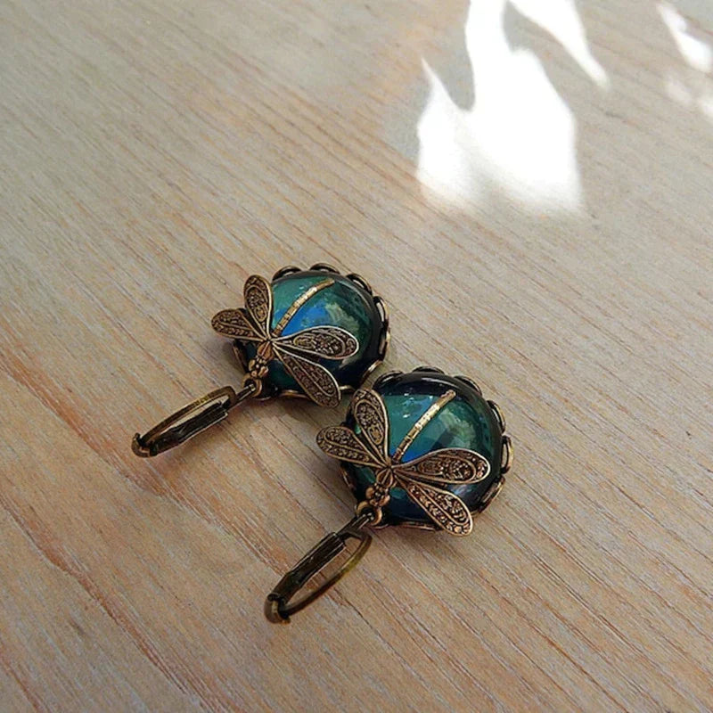 Spherical dragonfly earrings in vintage gold Jula Jewelry
