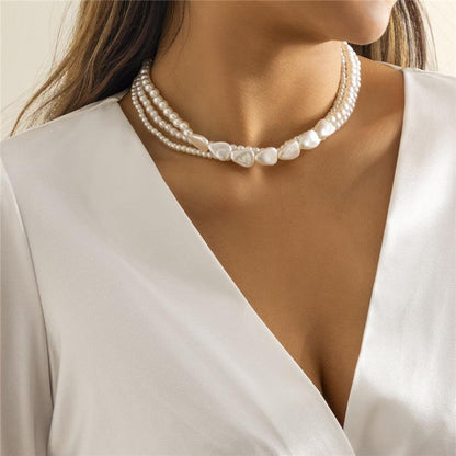 White Stone and Pearl Necklace with Gold Finish Jula Jewelry