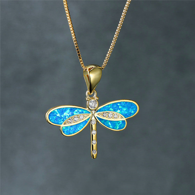 Gold Dragonfly Necklace with Opal Jula Jewelry