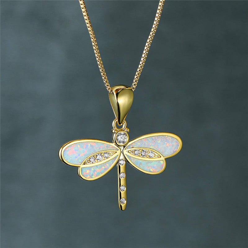 Gold Dragonfly Necklace with Opal Jula Jewelry