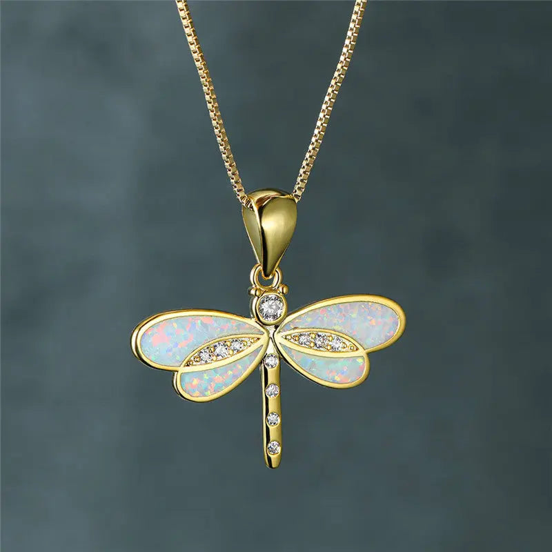 Gold Dragonfly Necklace with Opal Jula Jewelry