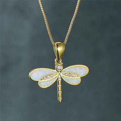 Gold Dragonfly Necklace with Opal Jula Jewelry