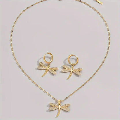 Gold Dragonfly Jewelry Necklace with Complimentary Earrings Jula Jewelry