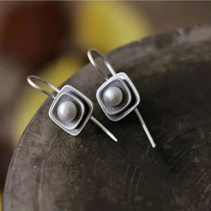 Vintage Silver Pearl-Inlaid Earrings Jula Jewelry