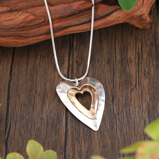 Vintage Silver and Gold Heart Pendant Necklace Jula Jewelry