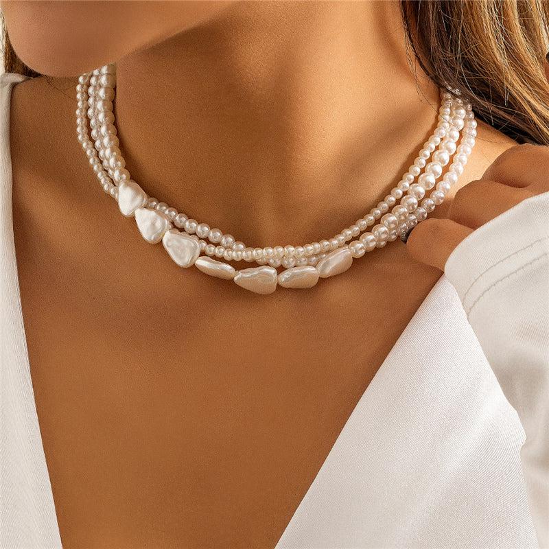 White Stone and Pearl Necklace with Gold Finish Jula Jewelry