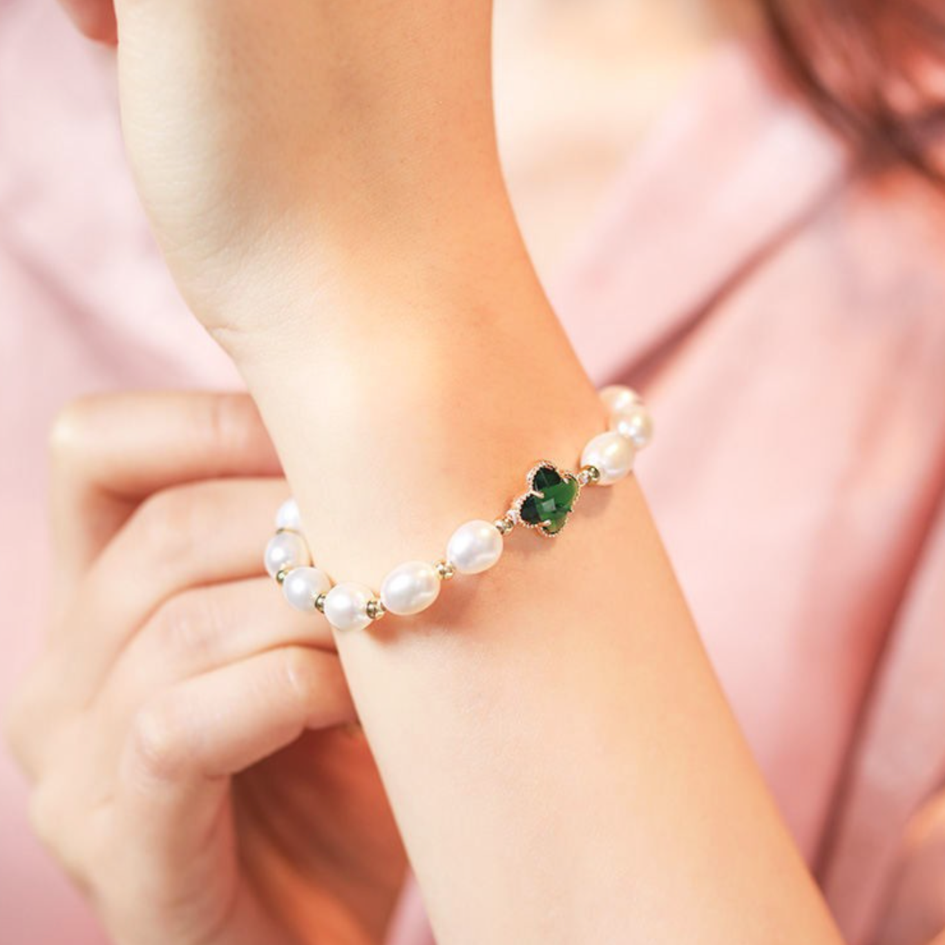 Emerald Clover Leaf Bead Bracelet Jula Jewelry