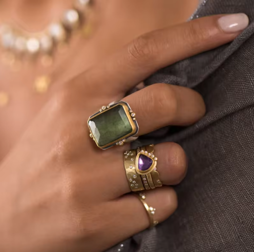 French Vintage Square Crystal Ring Jula Jewelry