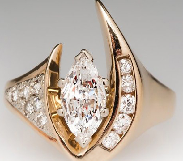 Vintage Irregular Gold & Silver Cubic Zirconia Ring Jula Jewelry