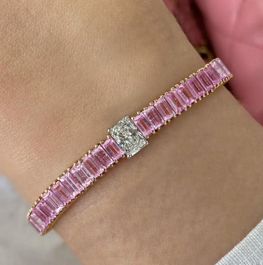 Two-Tone Radiant Cut Pink Sapphire Bracelet Jula Jewelry