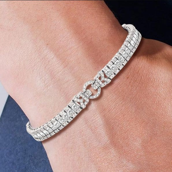 1+1 Offer: Elegant shiny necklace with silver pearls + White Sapphire Bracelet with Emerald Cut Jula Jewelry