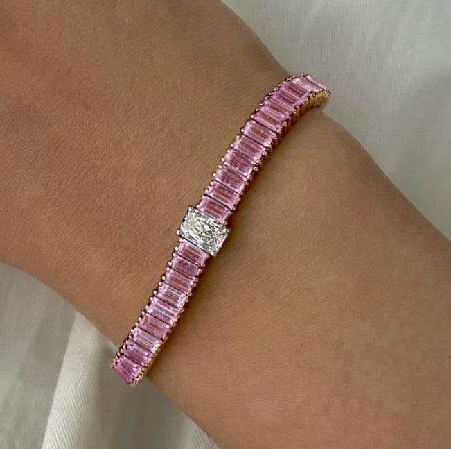 Two-Tone Radiant Cut Pink Sapphire Bracelet Jula Jewelry