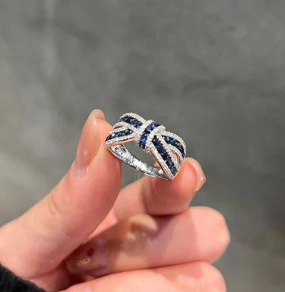 1+1 Offer: Oval & Round Cut Blue Tanzanite Bracelet + Knot Round Cut Blue Sapphire Wedding Band Jula Jewelry