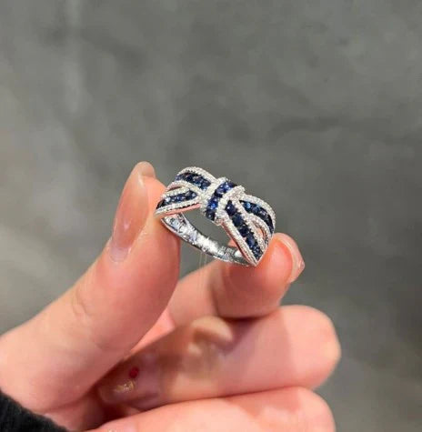 1+1 Offer: Oval & Round Cut Blue Tanzanite Bracelet + Knot Round Cut Blue Sapphire Wedding Band Jula Jewelry