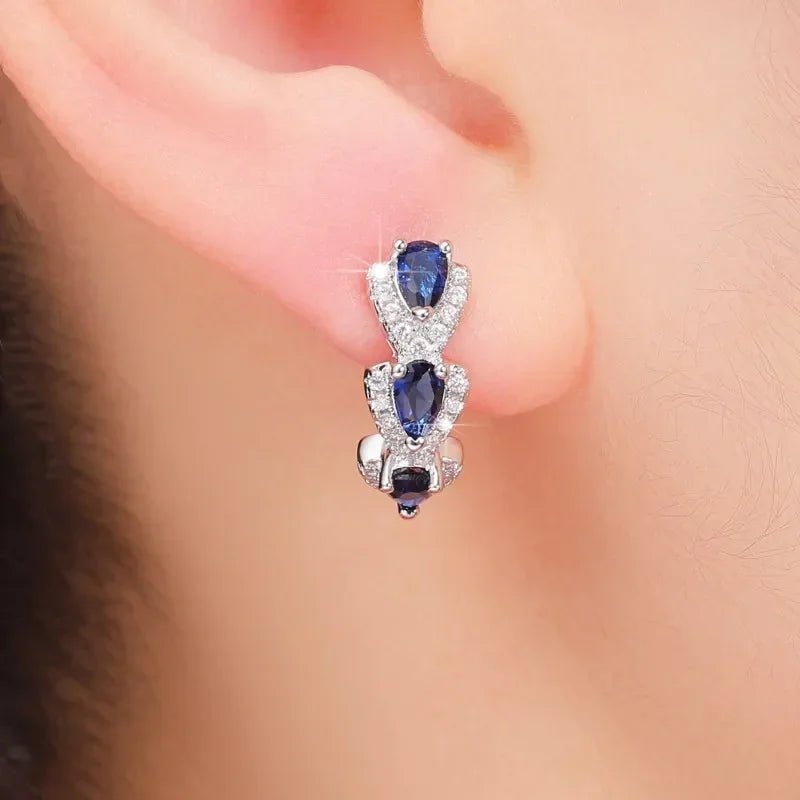 Silver Sapphire Halo Hoop Earrings -> Silver Sapphire Halo Circle Earrings Jula Jewelry