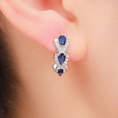 Silver Sapphire Halo Hoop Earrings -> Silver Sapphire Halo Circle Earrings Jula Jewelry