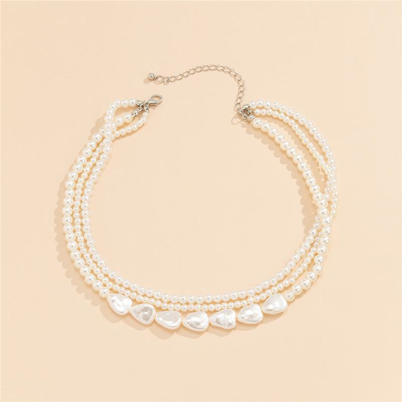 White Stone and Pearl Necklace with Gold Finish Jula Jewelry