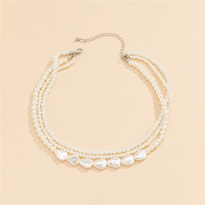 White Stone and Pearl Necklace with Gold Finish Jula Jewelry