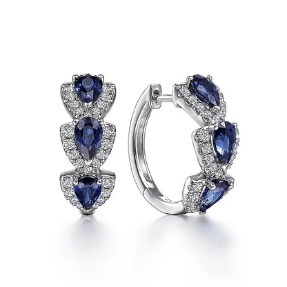 Silver Sapphire Halo Hoop Earrings -> Silver Sapphire Halo Circle Earrings Jula Jewelry