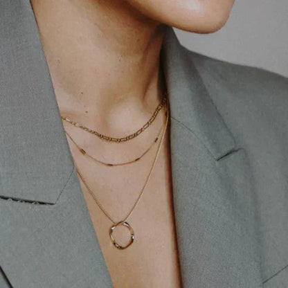Open Circle Triple Row Necklace Jula Jewelry