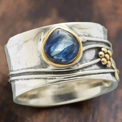 Silver and Gold Bezel Accent Band Jula Jewelry
