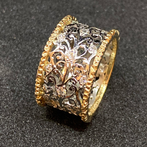 Ornate Band Ring in Silver and Gold Jula Jewelry