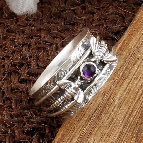 Purple Gemstone Meditation Ring by Bee Jula Jewelry