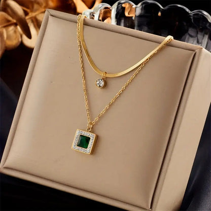 Emerald Gold Layered Necklace Jula Jewelry