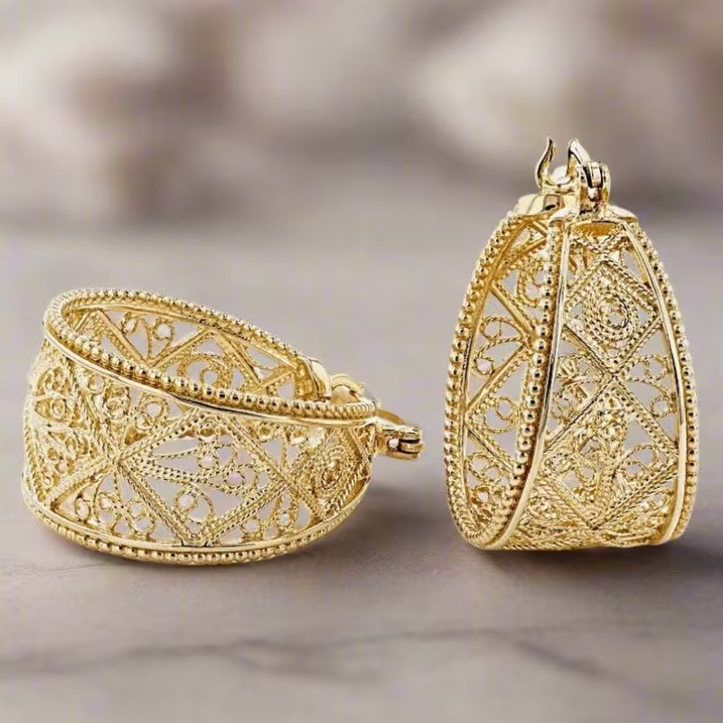 Bohemian Gold Floral Hoop Earrings Jula Jewelry