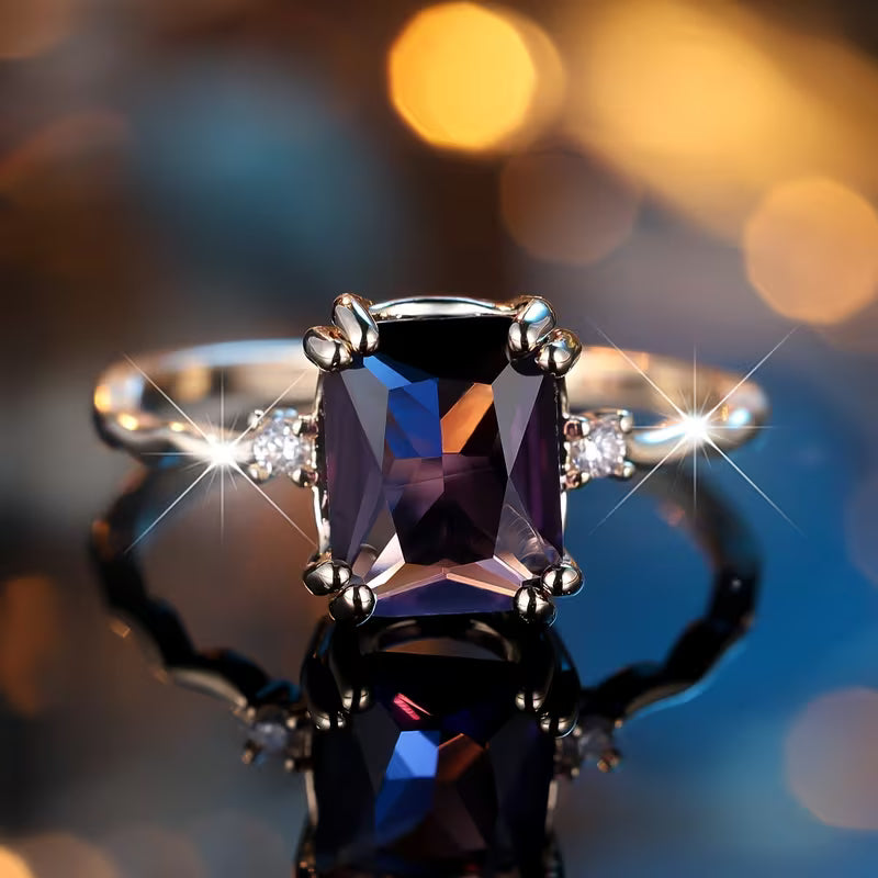 Silver Amethyst Rectangular-Cut Ring Jula Jewelry