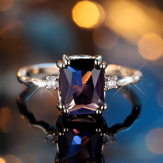 Silver Amethyst Rectangular-Cut Ring Jula Jewelry