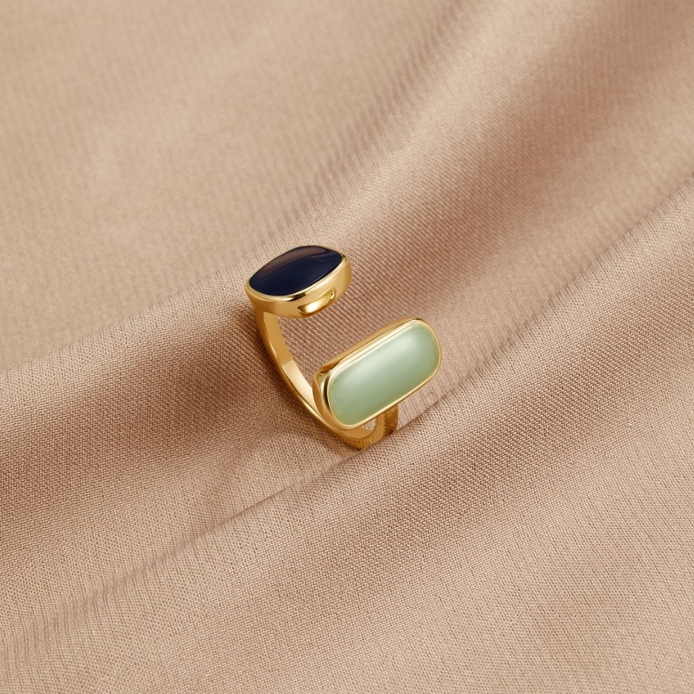 Gold Dual Gemstone Adjustable Ring Jula Jewelry