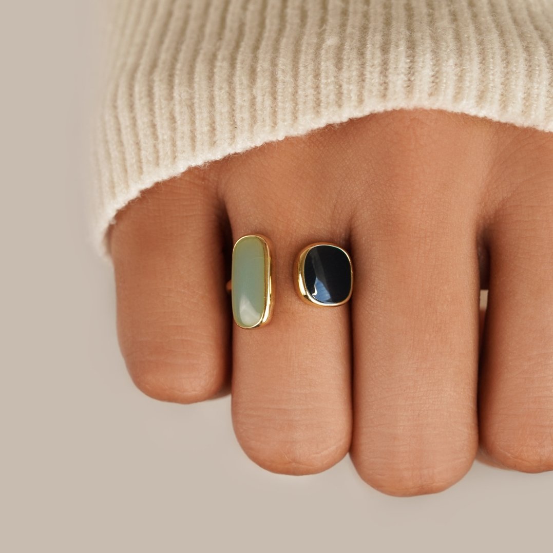 Gold Dual Gemstone Adjustable Ring Jula Jewelry