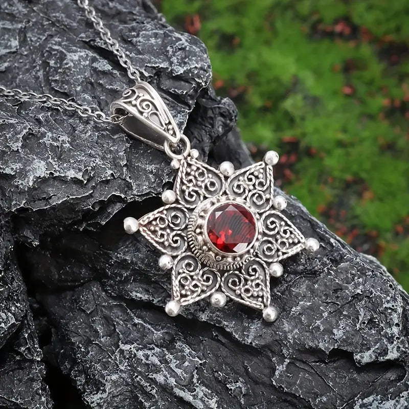 Silver Ruby Star Charm Necklace Jula Jewelry