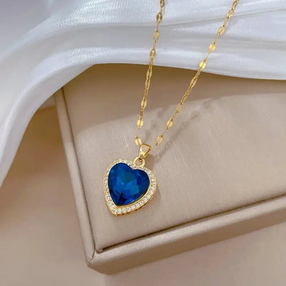 Golden Sapphire Heart Pendant Necklace Jula Jewelry