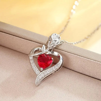 Silver Ruby Heart Pendant Necklace -> Silver Ruby Heart Charm Necklace Jula Jewelry