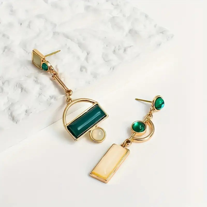 Gold Emerald Geometric Dangle Earrings Jula Jewelry