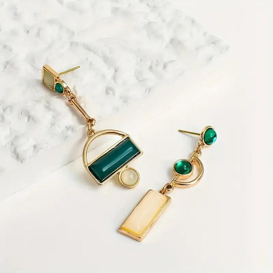 Gold Emerald Geometric Dangle Earrings Jula Jewelry