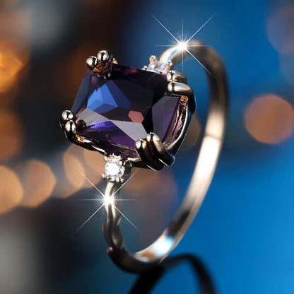 Silver Amethyst Rectangular-Cut Ring Jula Jewelry