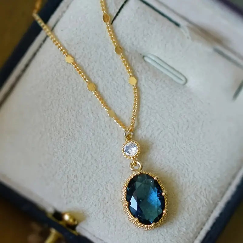 Gold Sapphire Oval Pendant Necklace Jula Jewelry